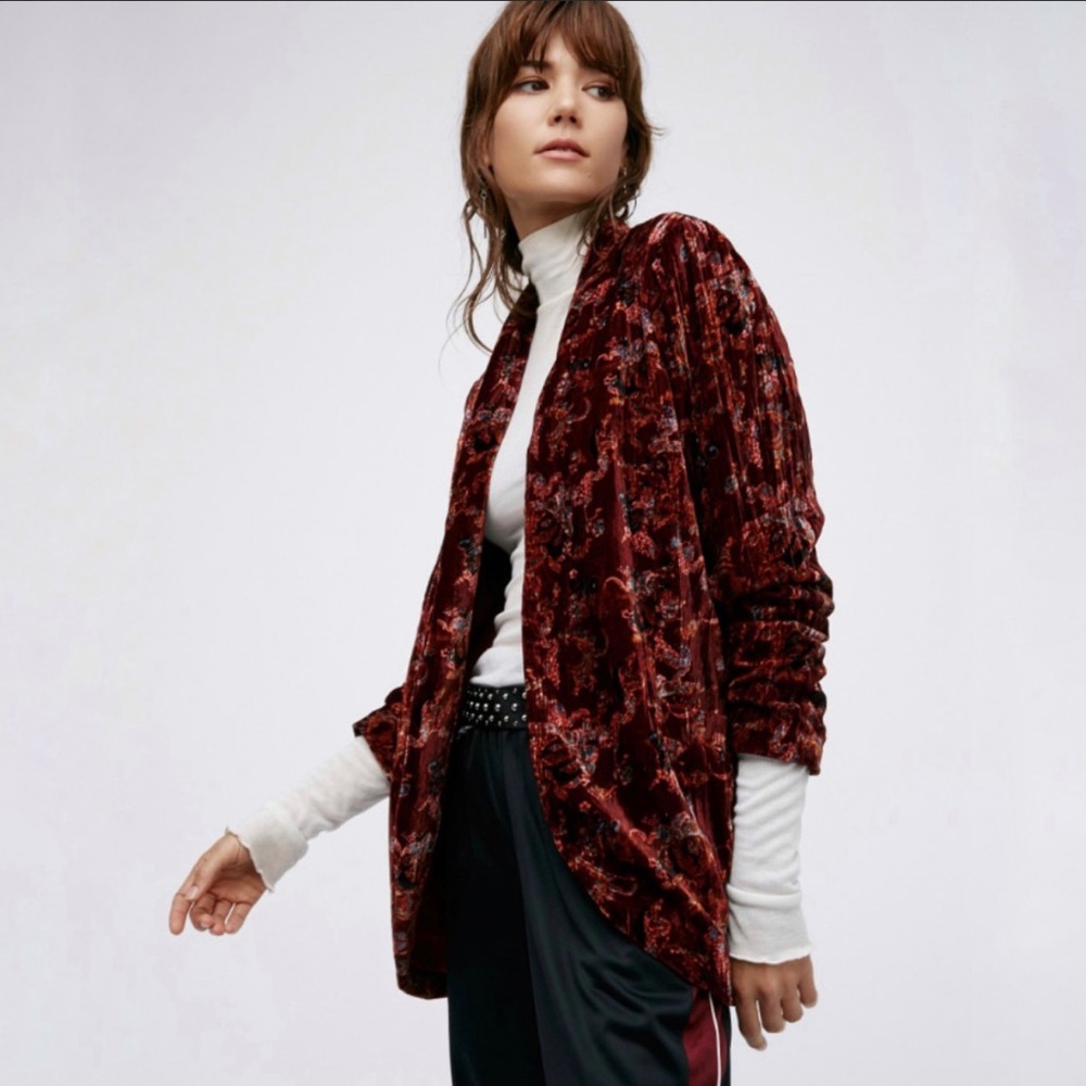 Free People Print Crinkle Velvet Slouchy Jacket - Picture 3 of 12